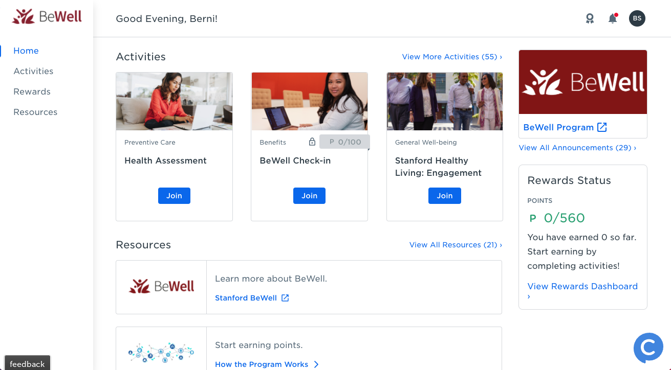 Homepage of new BeWell platform starting in 2022