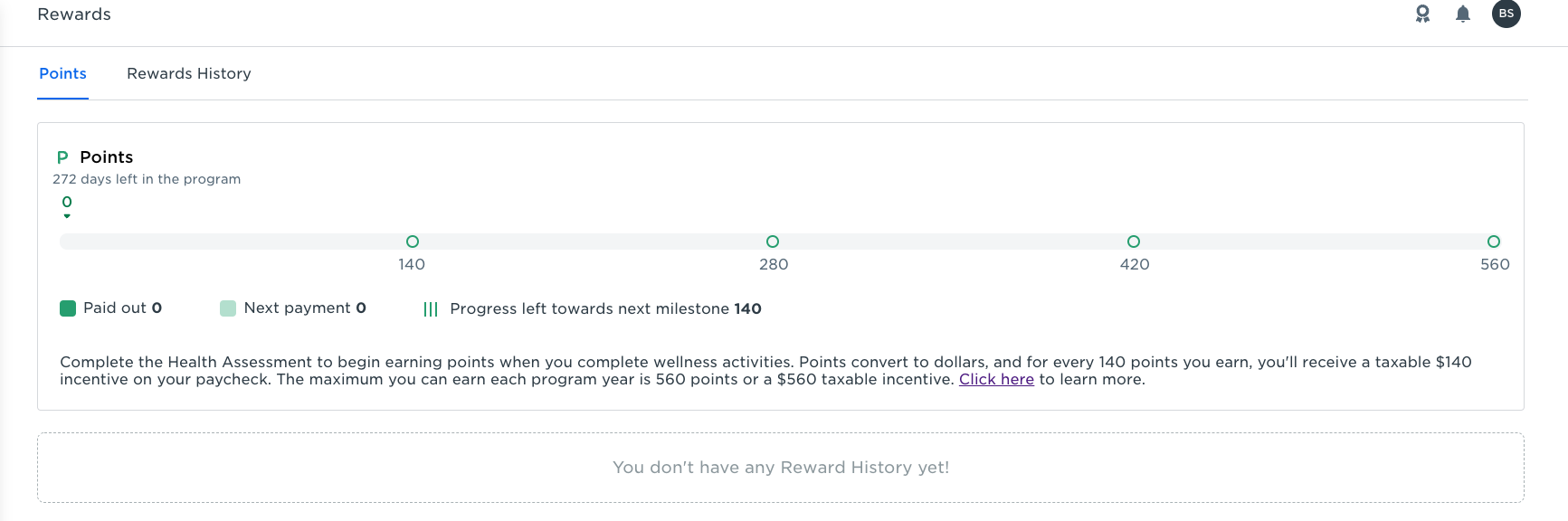 Rewards page in the new platform