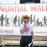 Person speaking at the Cardinal Walk