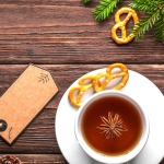 Tea with orange peel and pine tree